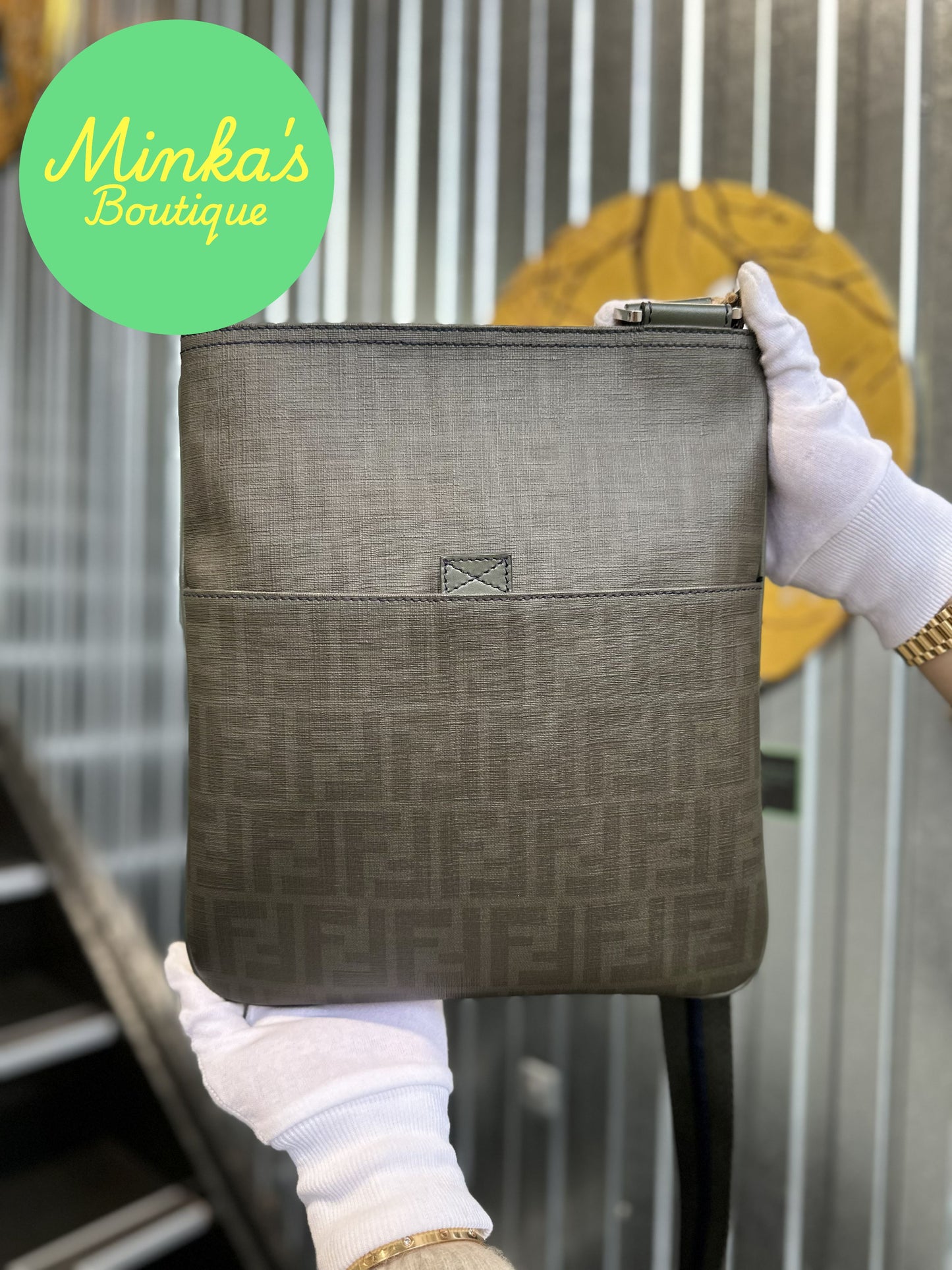 Fendi Zucca Flat Pocket Messenger Bag