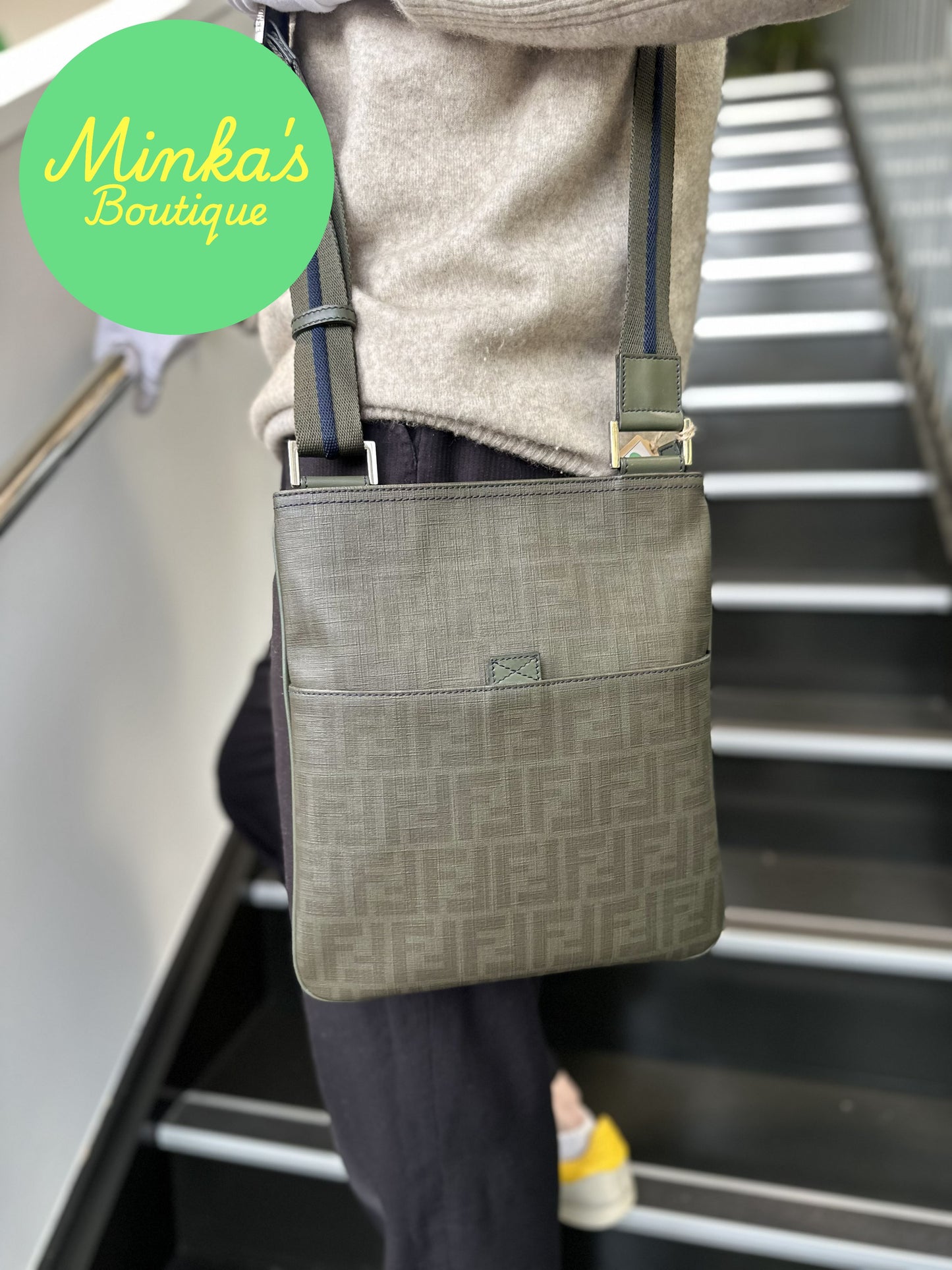 Fendi Zucca Flat Pocket Messenger Bag