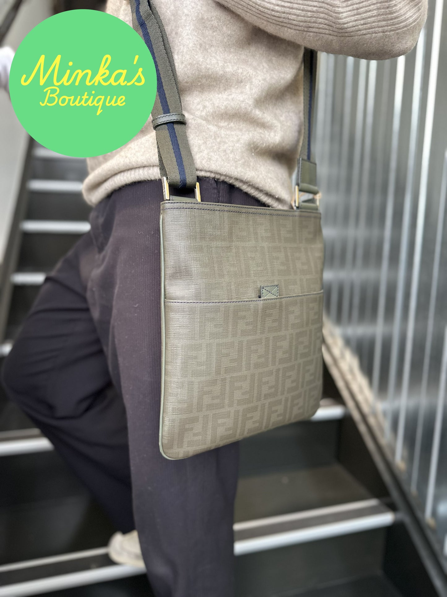 Fendi Zucca Flat Pocket Messenger Bag