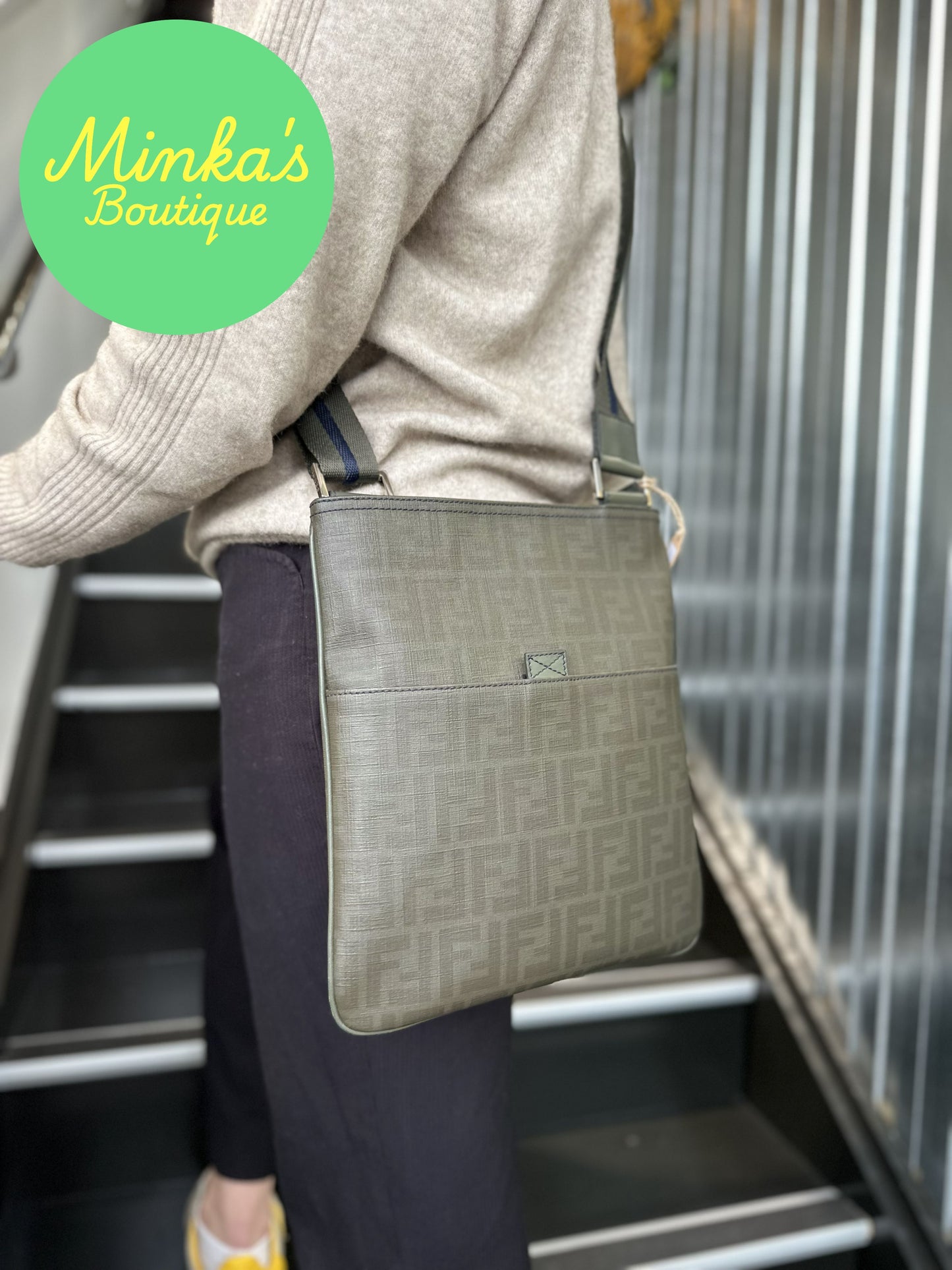 Fendi Zucca Flat Pocket Messenger Bag