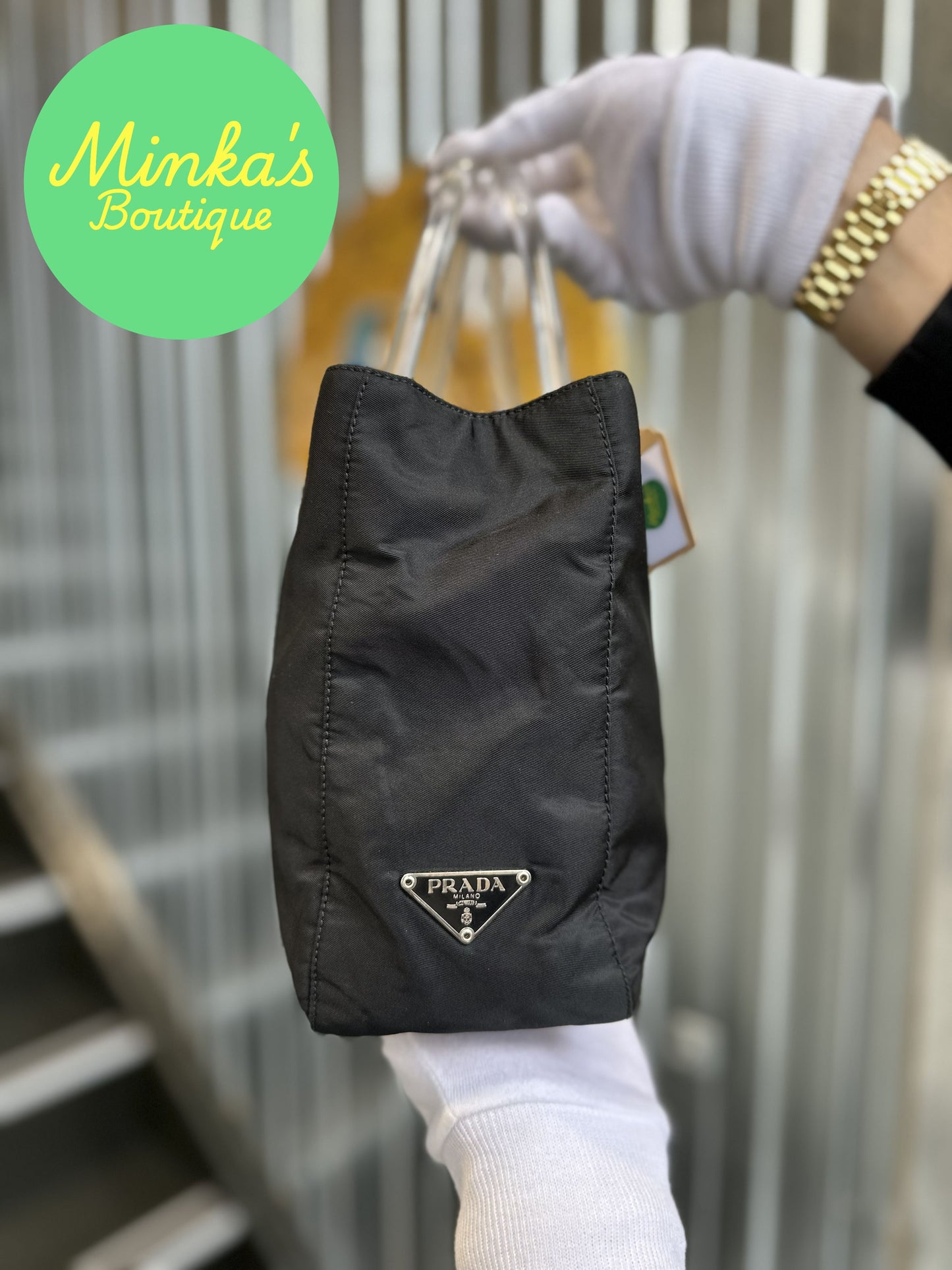 Prada Black Nylon Tote Hand Bag