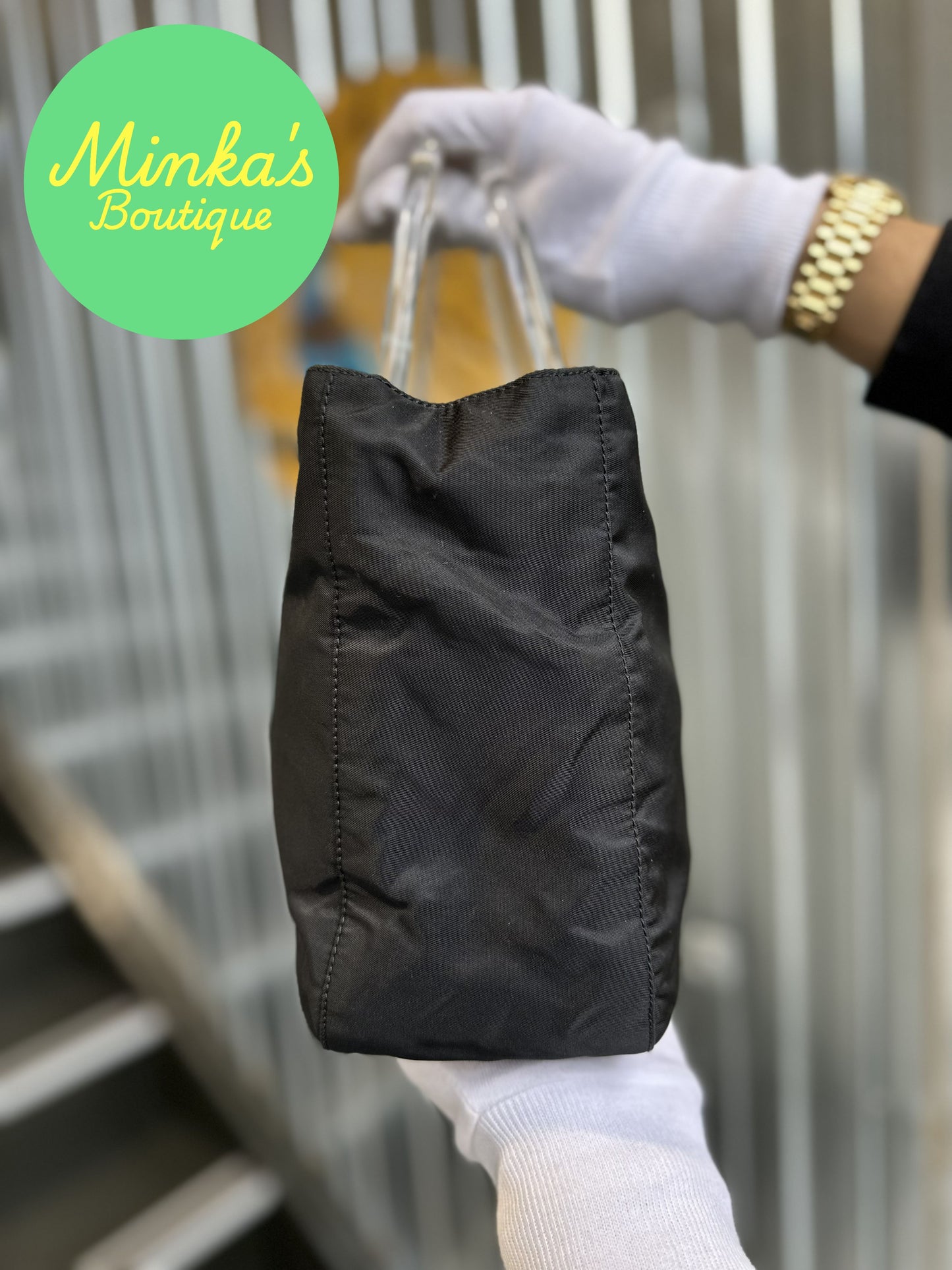 Prada Black Nylon Tote Hand Bag