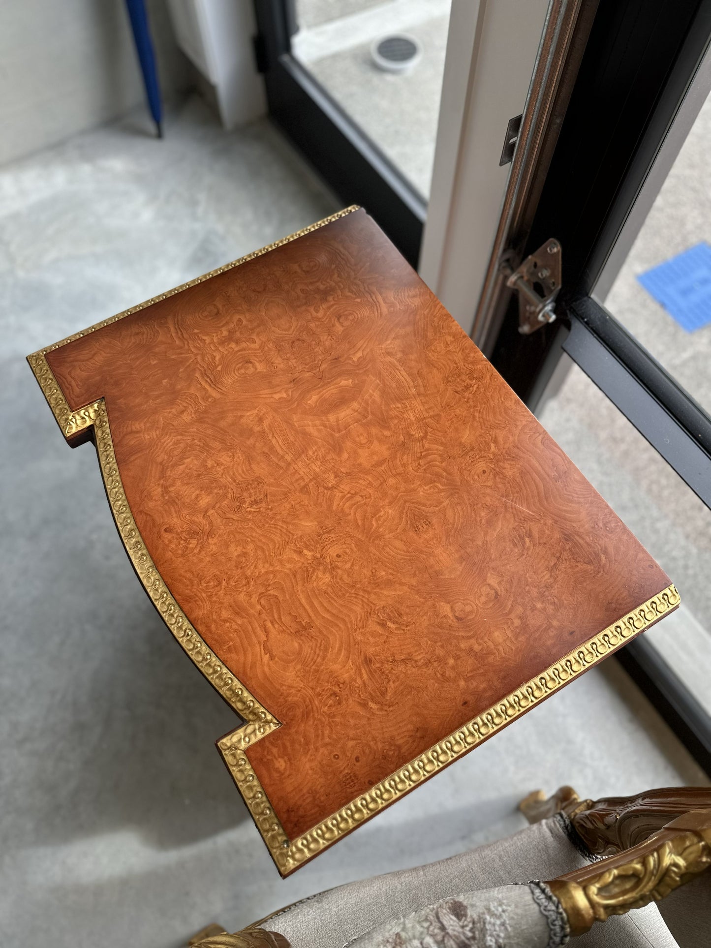 19th Century French style Bedside Table with Marquetry Inlay look with Giltwood Accents
