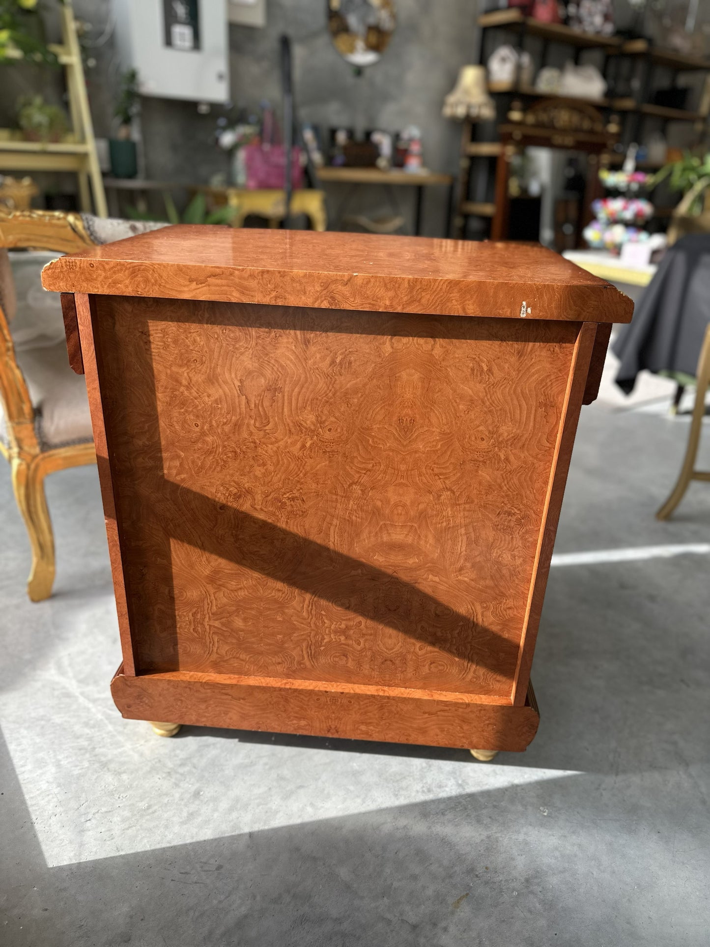 19th Century French style Bedside Table with Marquetry Inlay look with Giltwood Accents