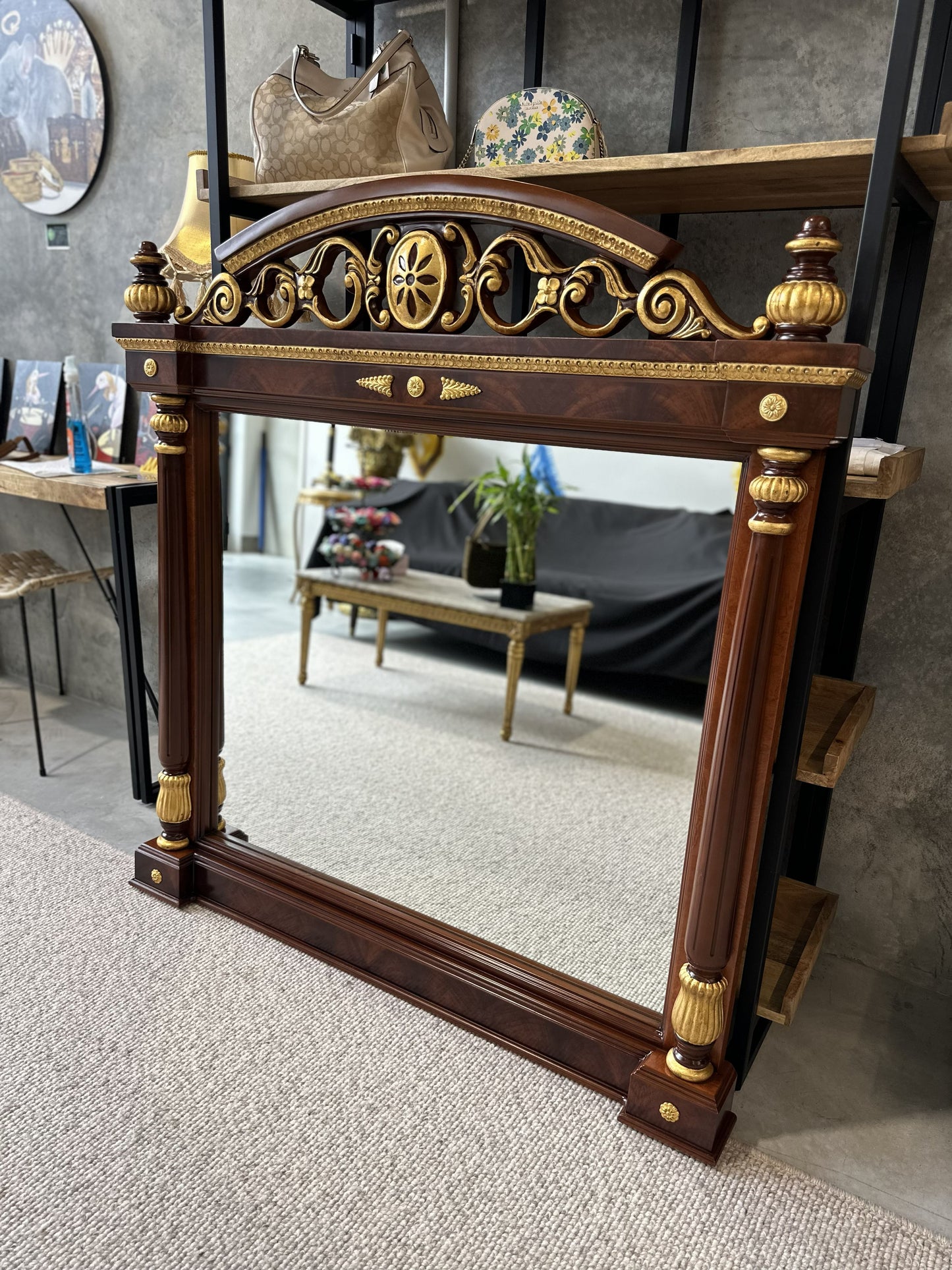 19th Century French Ormolu-Mounted Mahogany Style Mirror with Giltwood Accents