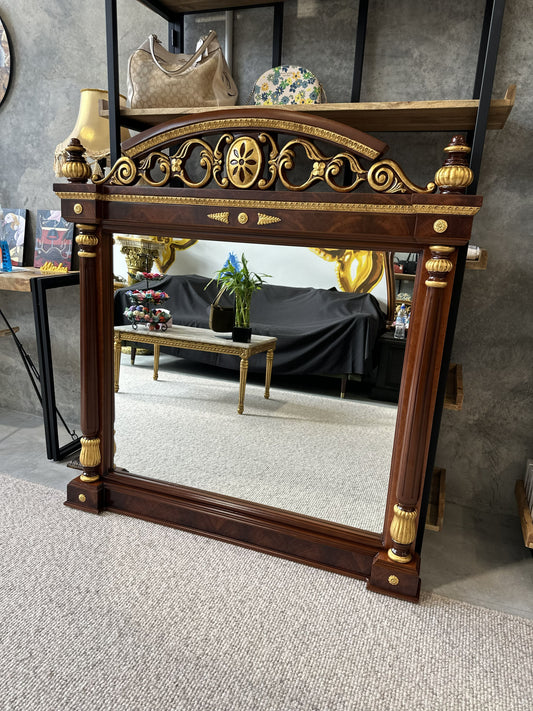 19th Century French Ormolu-Mounted Mahogany Style Mirror with Giltwood Accents