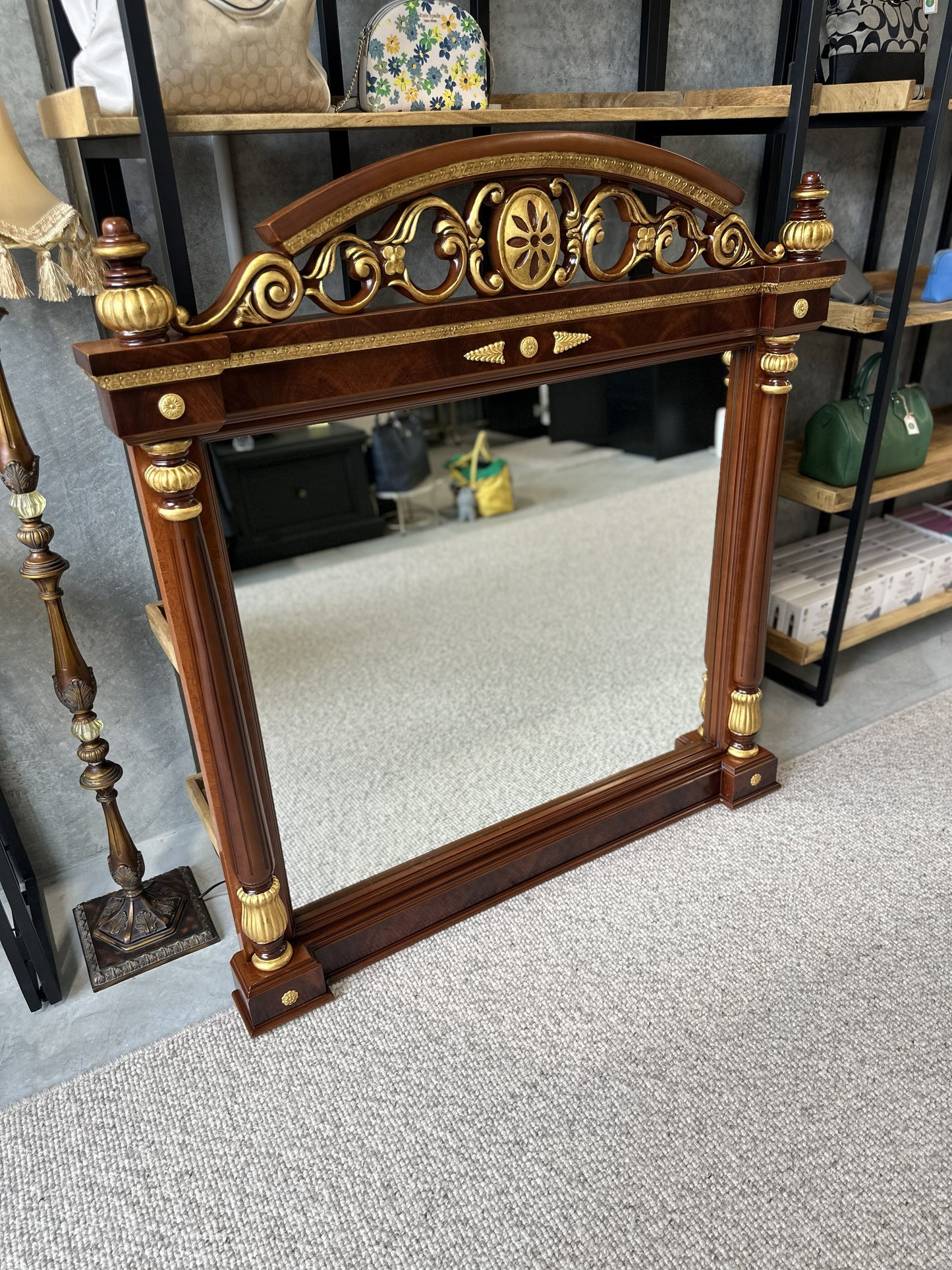 19th Century French Ormolu-Mounted Mahogany Style Mirror with Giltwood Accents