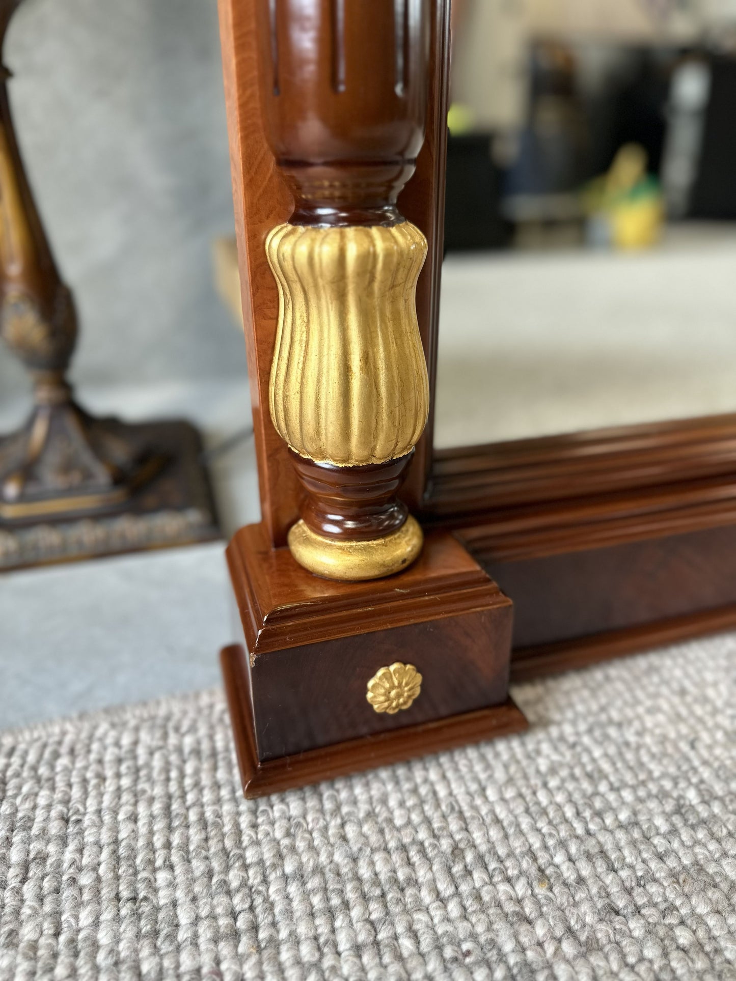 19th Century French Ormolu-Mounted Mahogany Style Mirror with Giltwood Accents