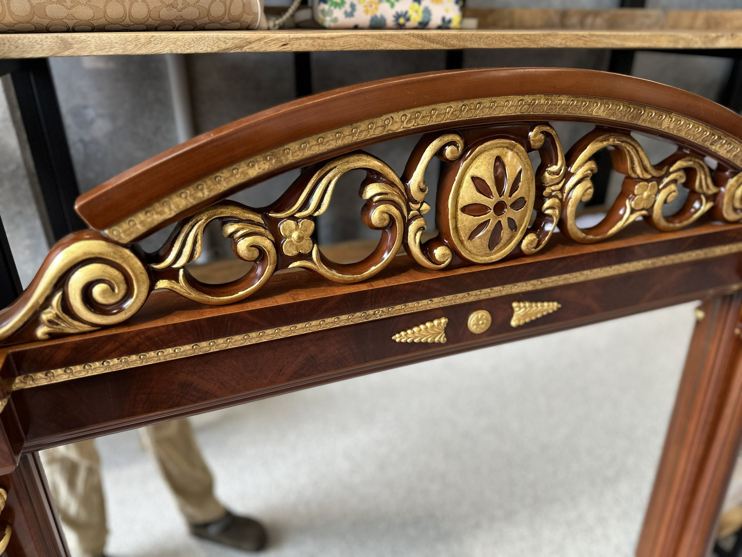 19th Century French Ormolu-Mounted Mahogany Style Mirror with Giltwood Accents