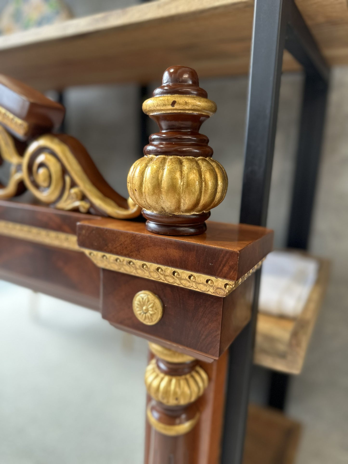 19th Century French Ormolu-Mounted Mahogany Style Mirror with Giltwood Accents