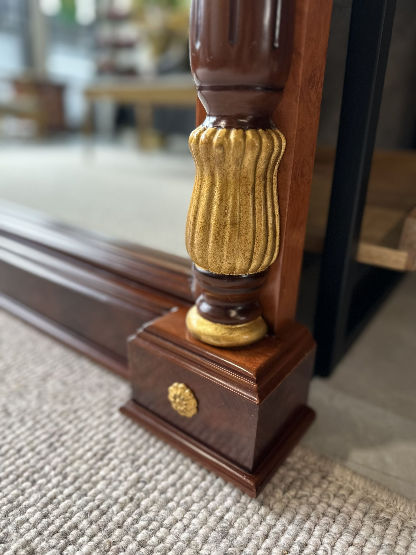 19th Century French Ormolu-Mounted Mahogany Style Mirror with Giltwood Accents