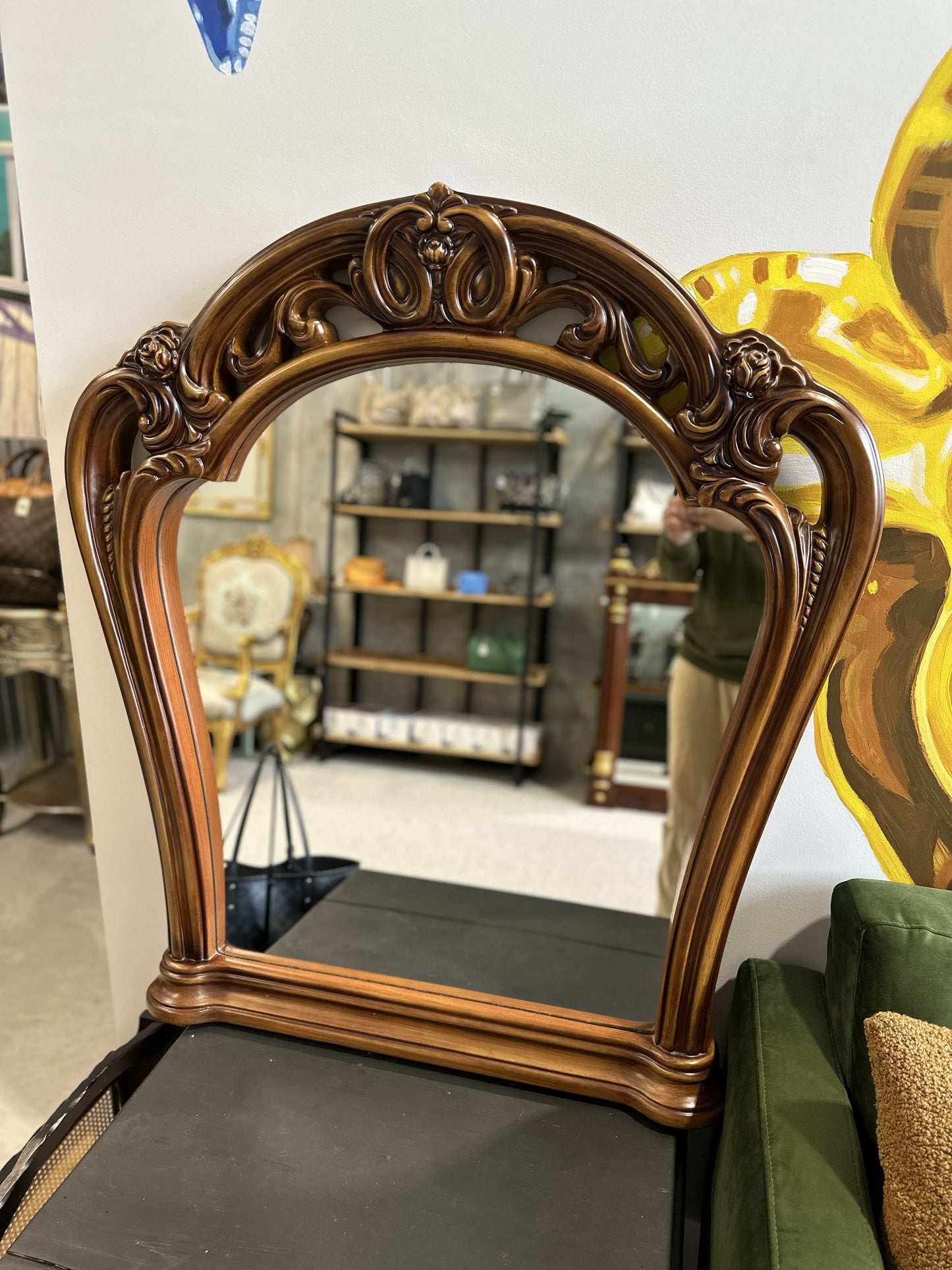 Ornate Carved Wood Dresser Mirror