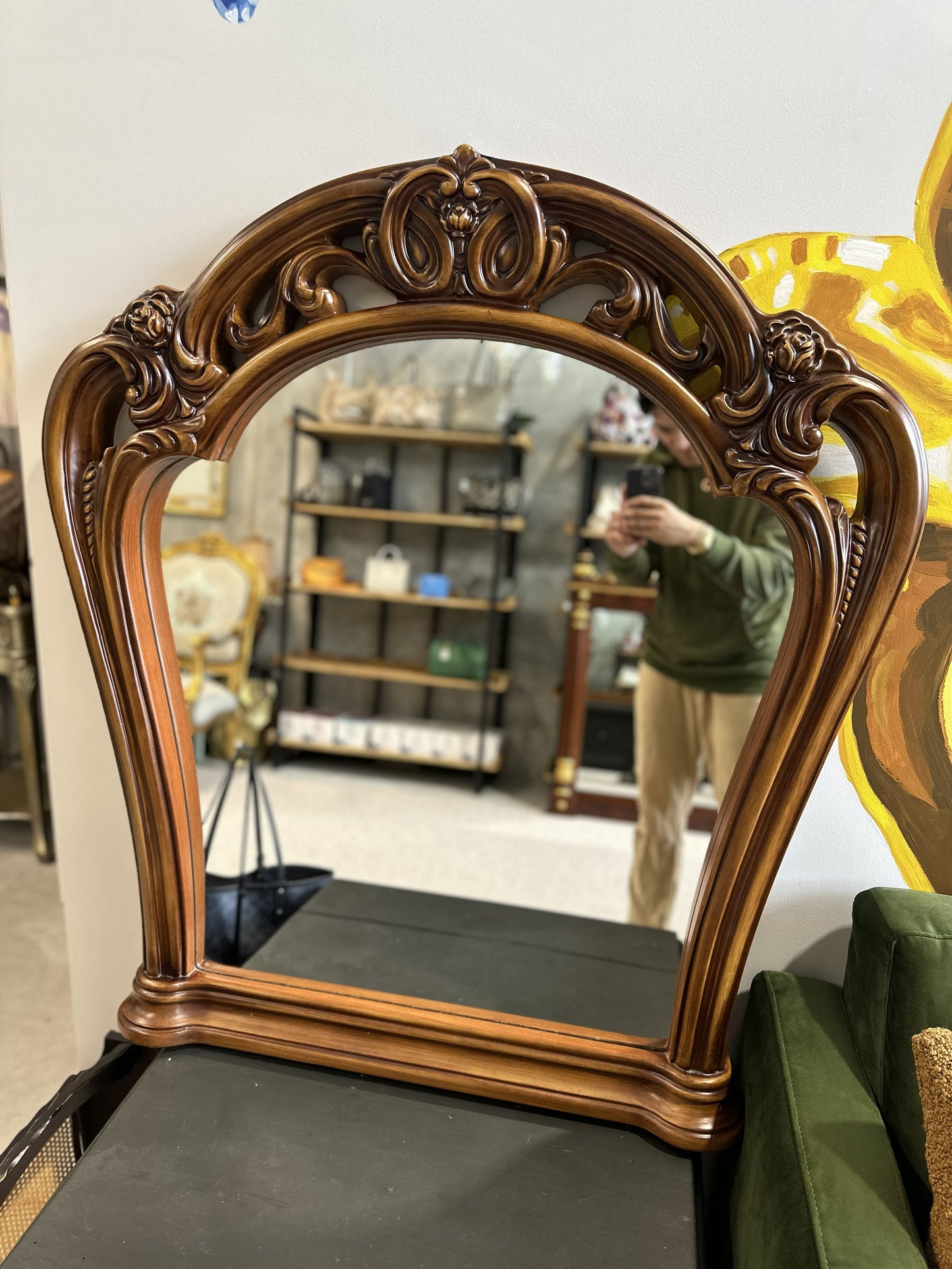 Ornate Carved Wood Dresser Mirror