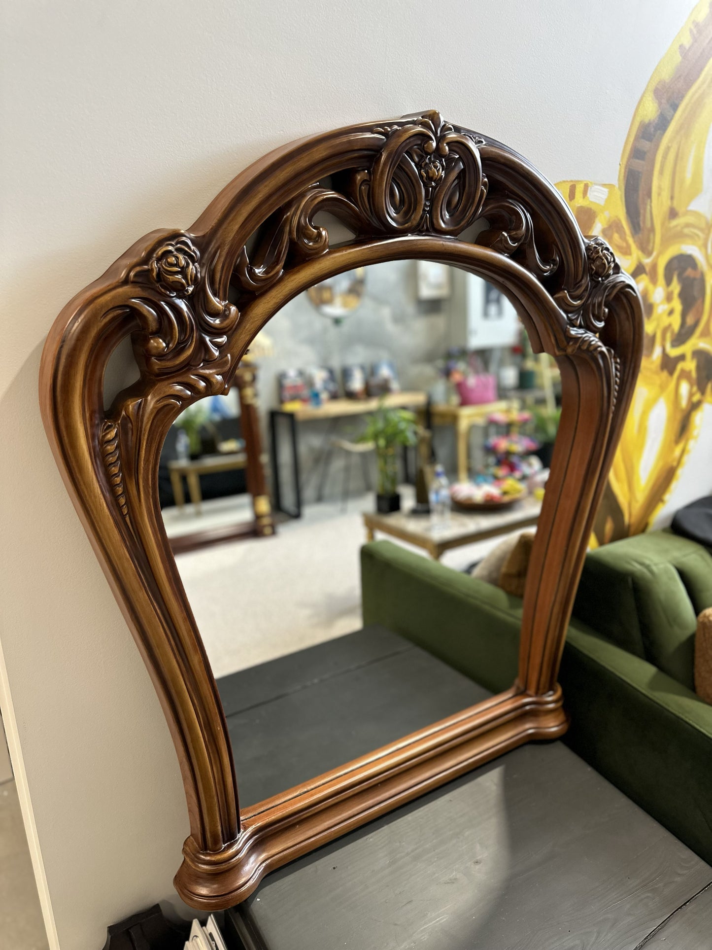 Ornate Carved Wood Dresser Mirror