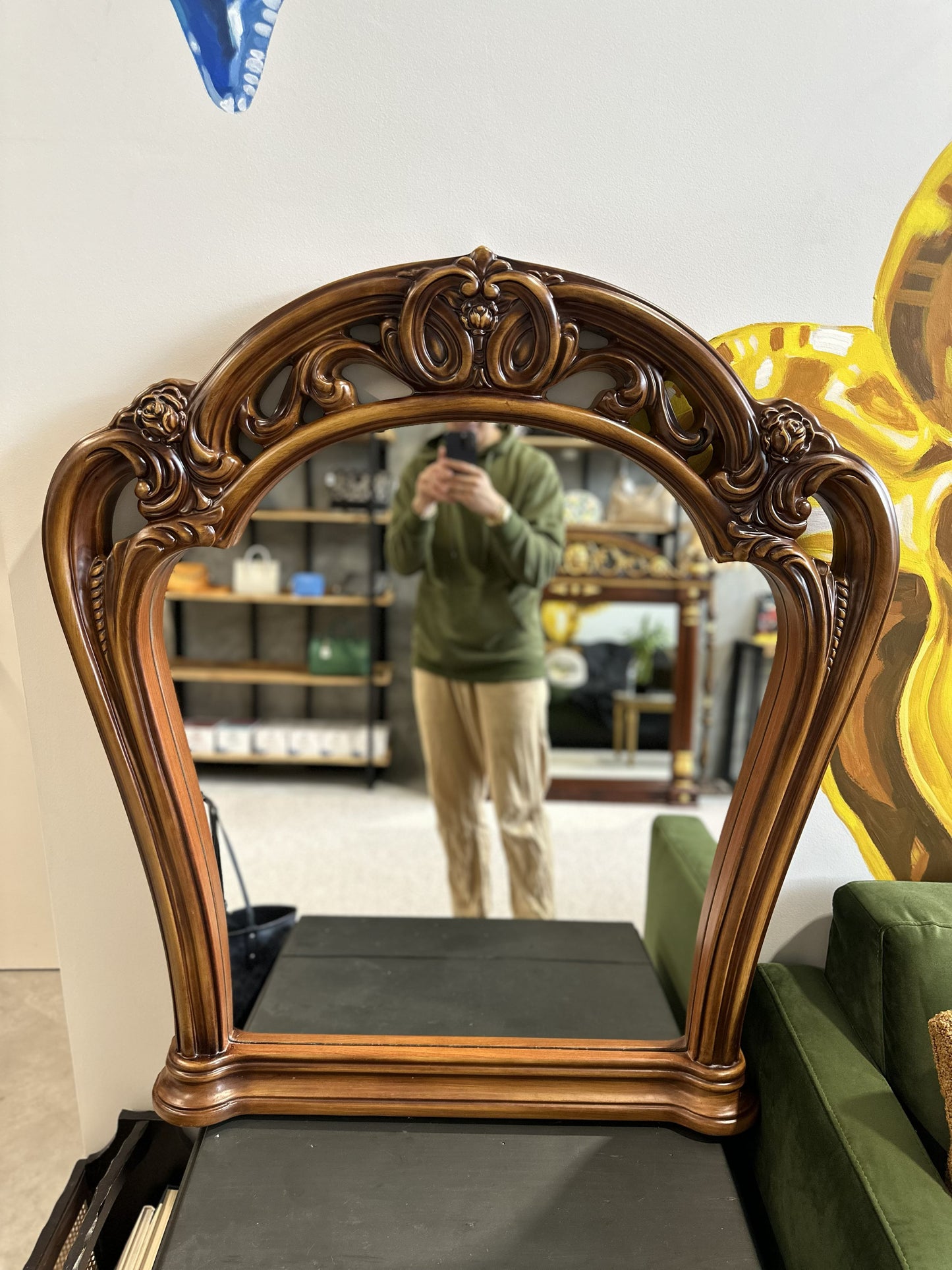 Ornate Carved Wood Dresser Mirror