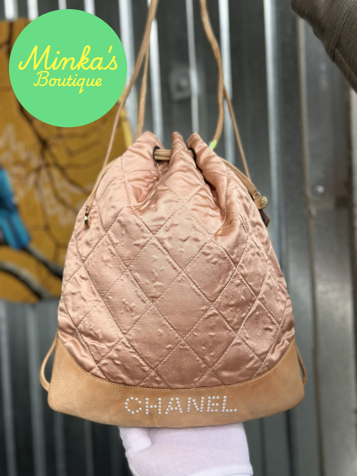 Chanel Satin Quilted Drawstring Backpack