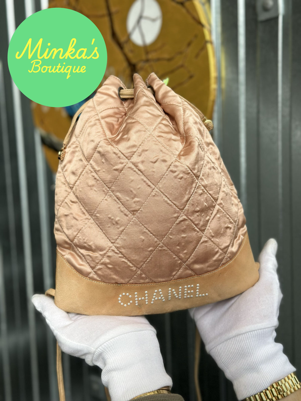 Chanel Satin Quilted Drawstring Backpack