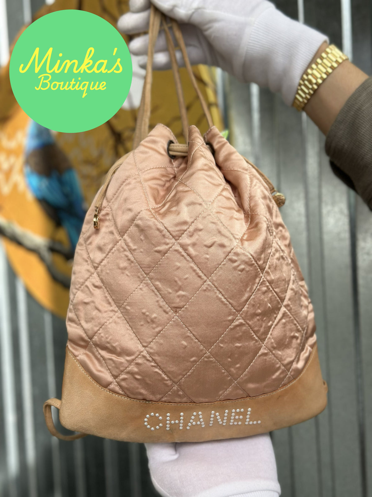 Chanel Satin Quilted Drawstring Backpack