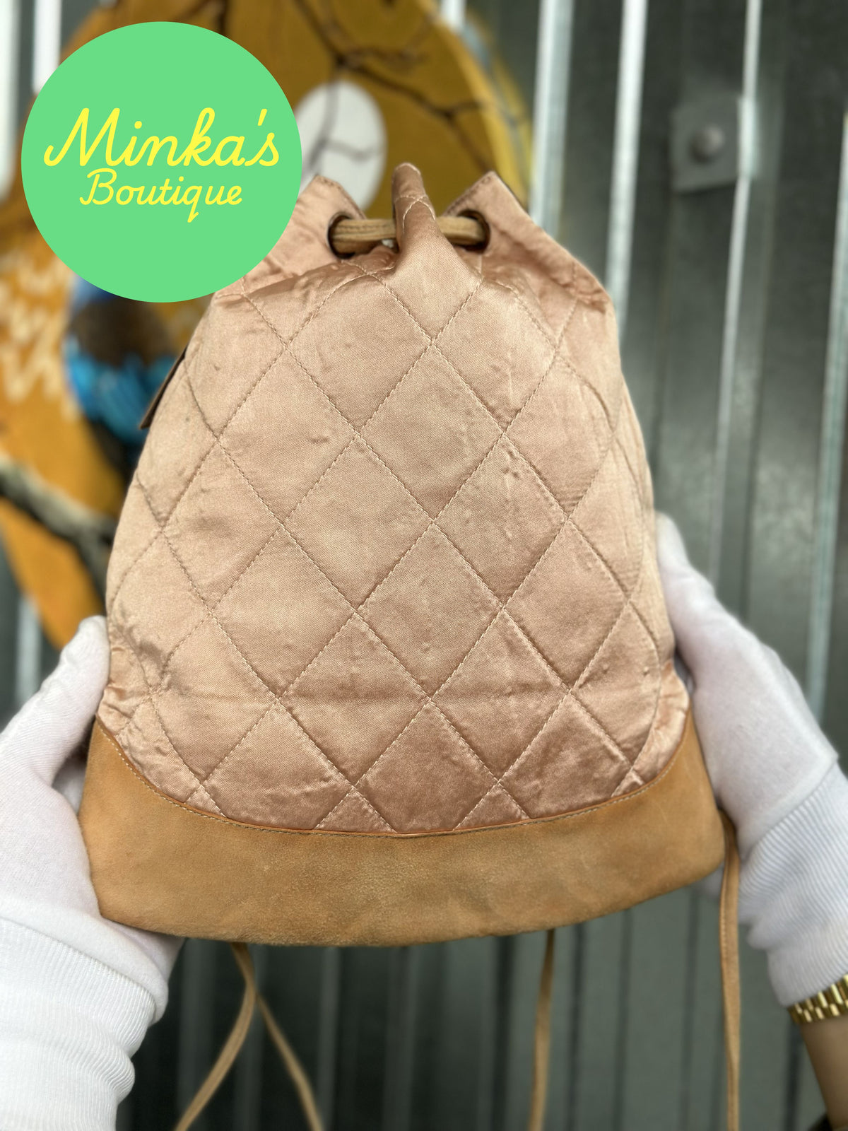 Chanel Satin Quilted Drawstring Backpack