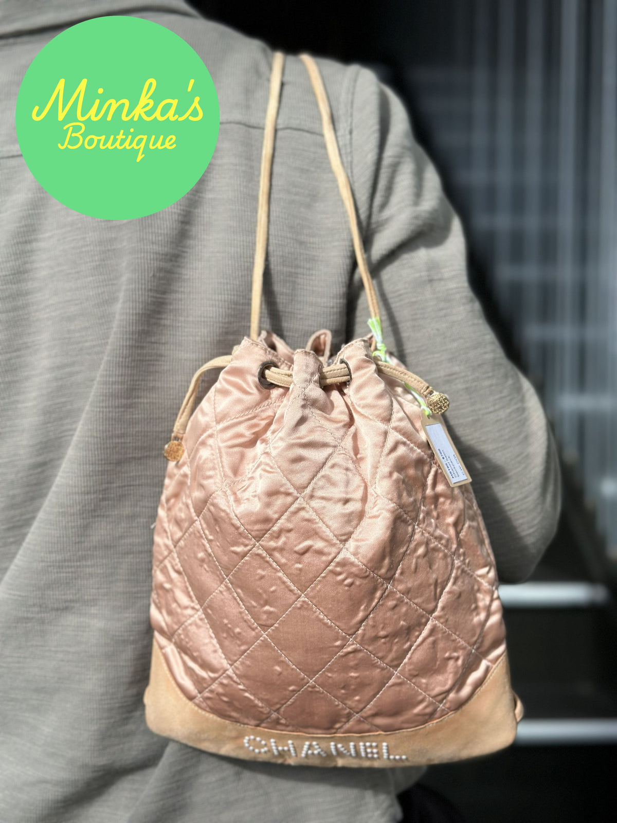 Chanel Satin Quilted Drawstring Backpack