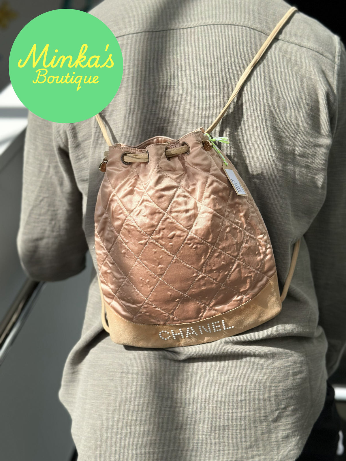 Chanel Satin Quilted Drawstring Backpack
