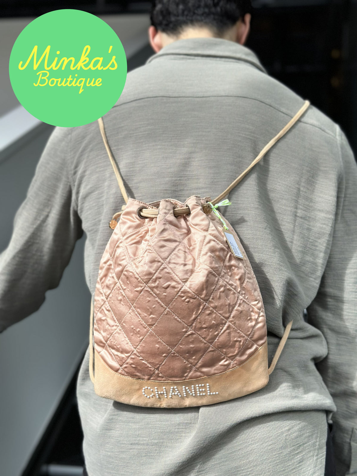 Chanel Satin Quilted Drawstring Backpack