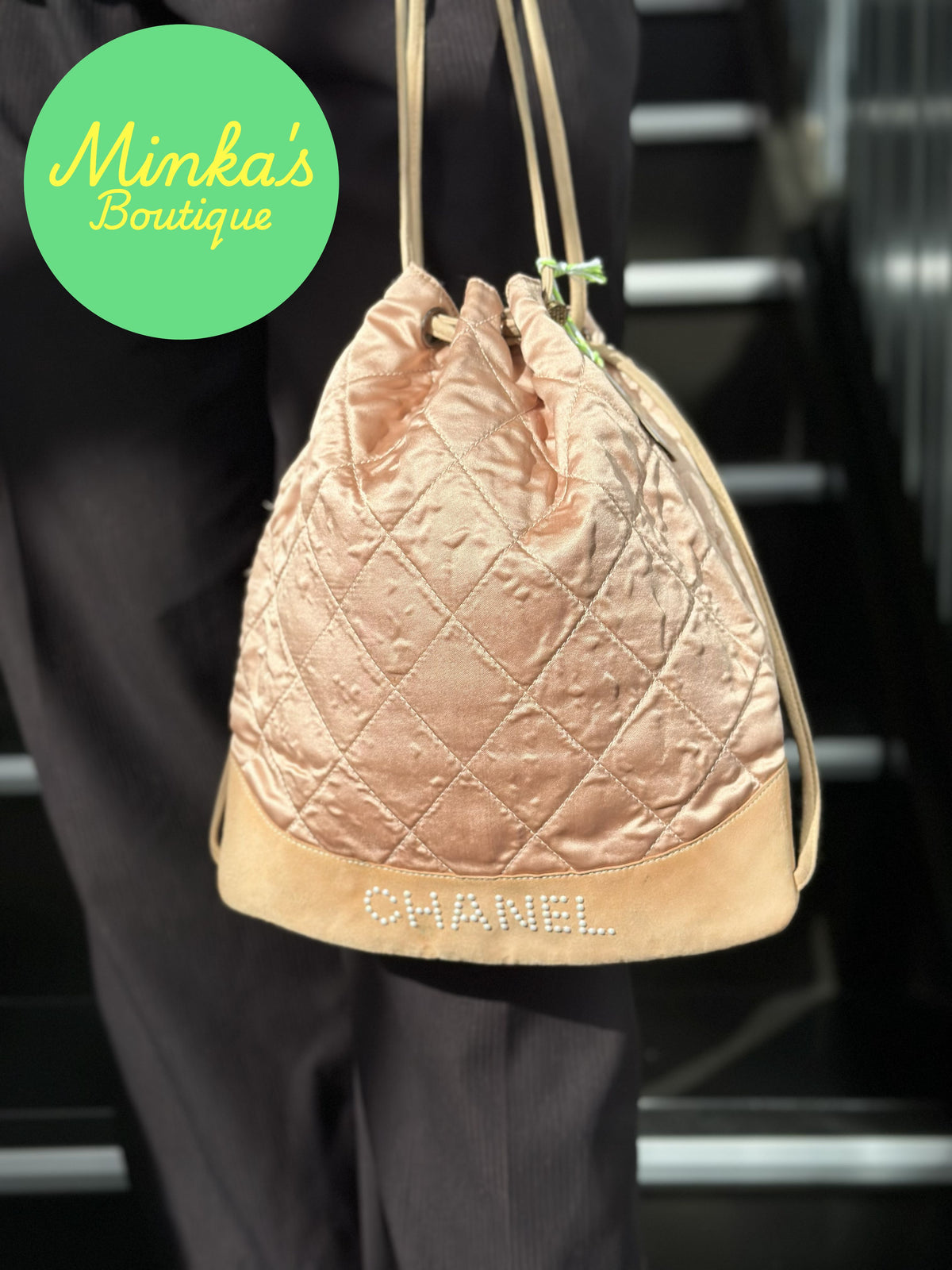 Chanel Satin Quilted Drawstring Backpack