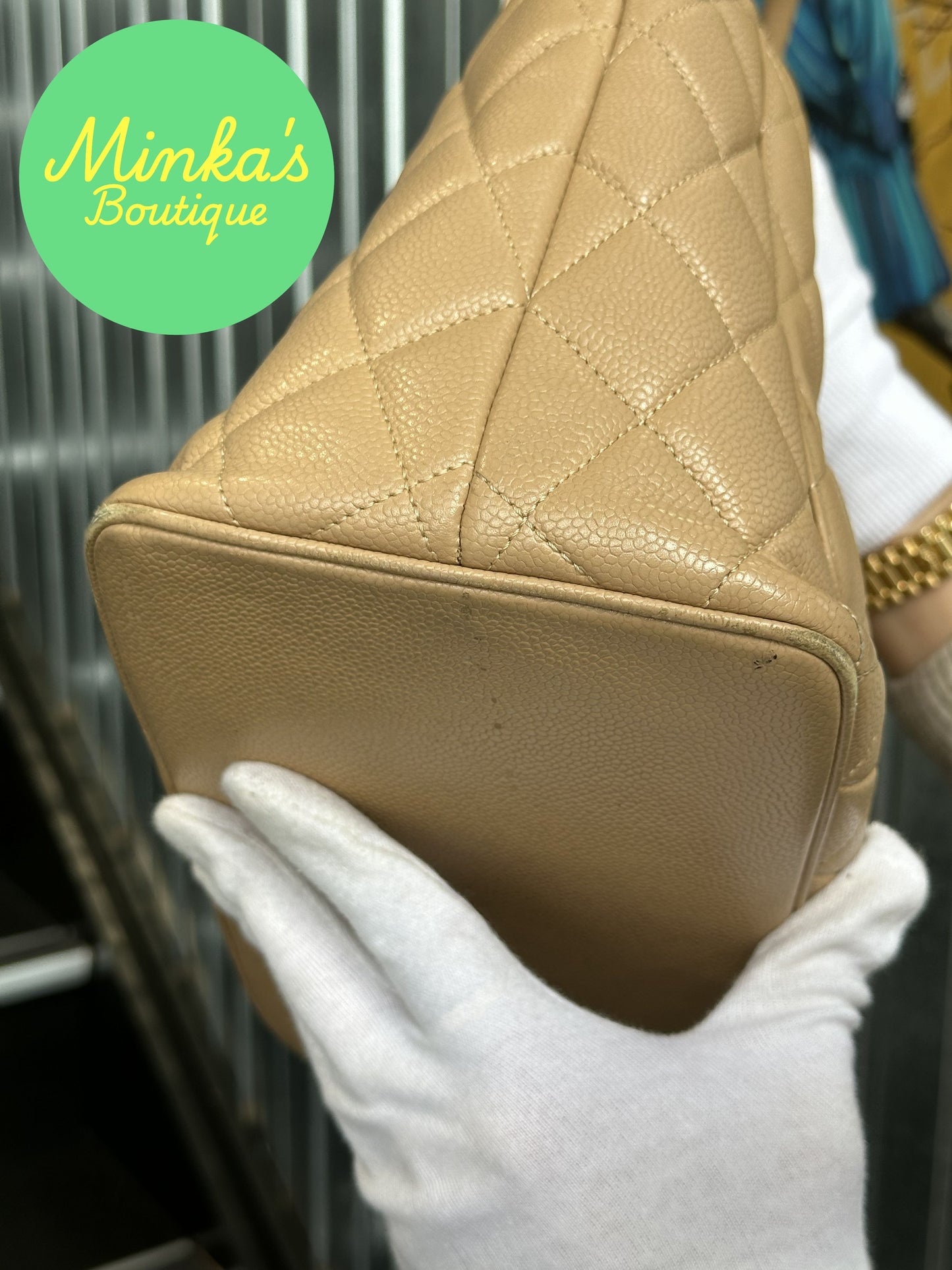 Chanel Beige Caviar Medallion Tote