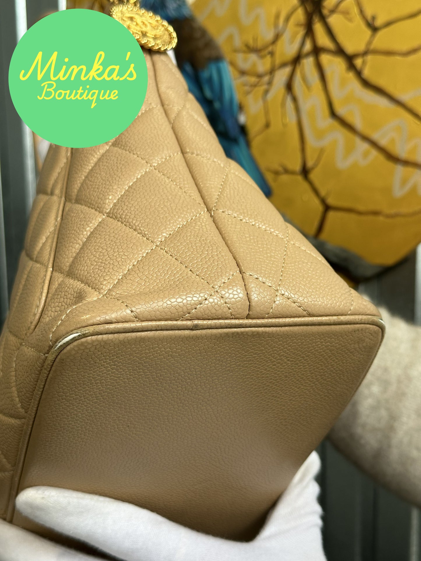 Chanel Beige Caviar Medallion Tote