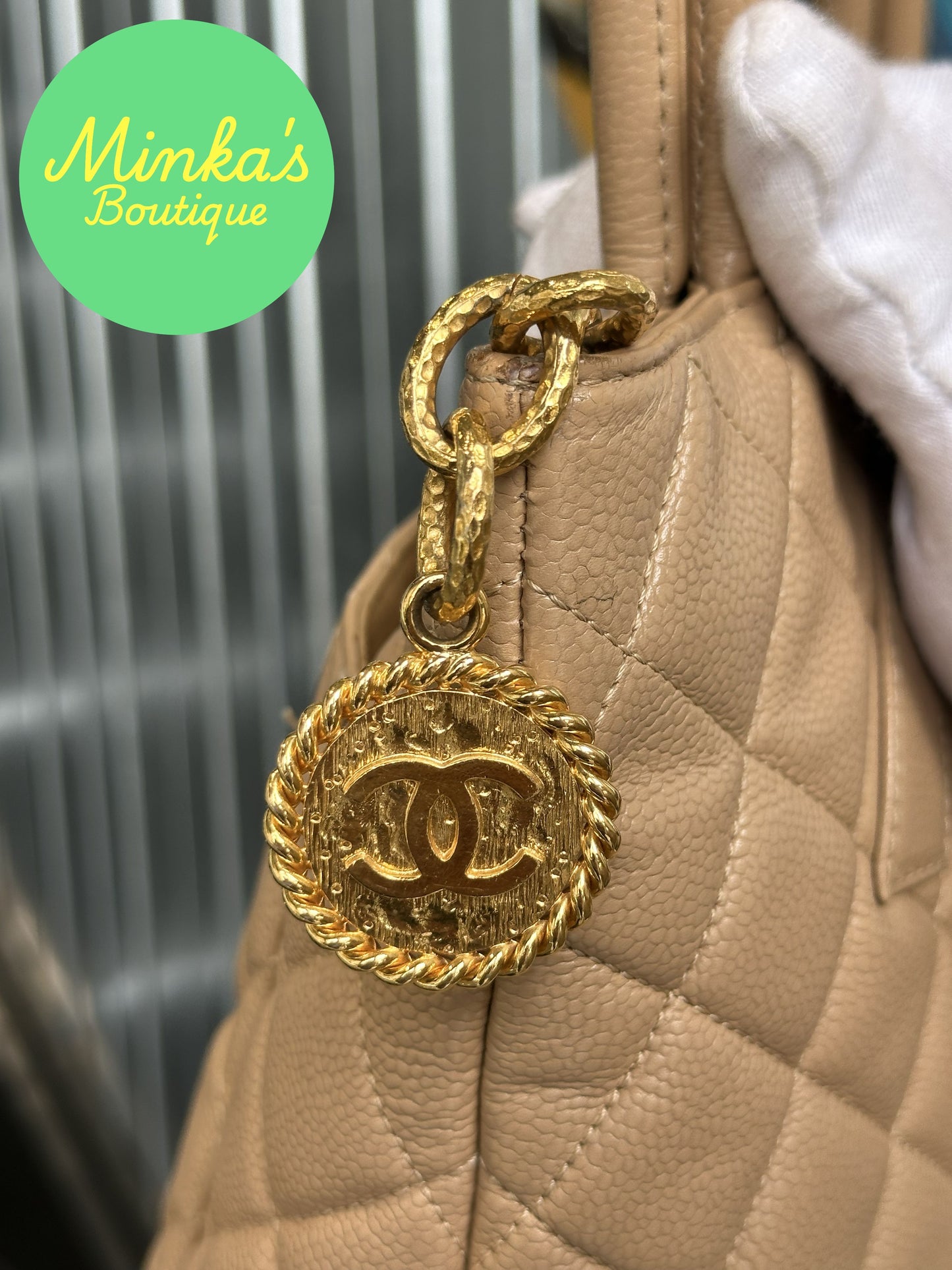Chanel Beige Caviar Medallion Tote