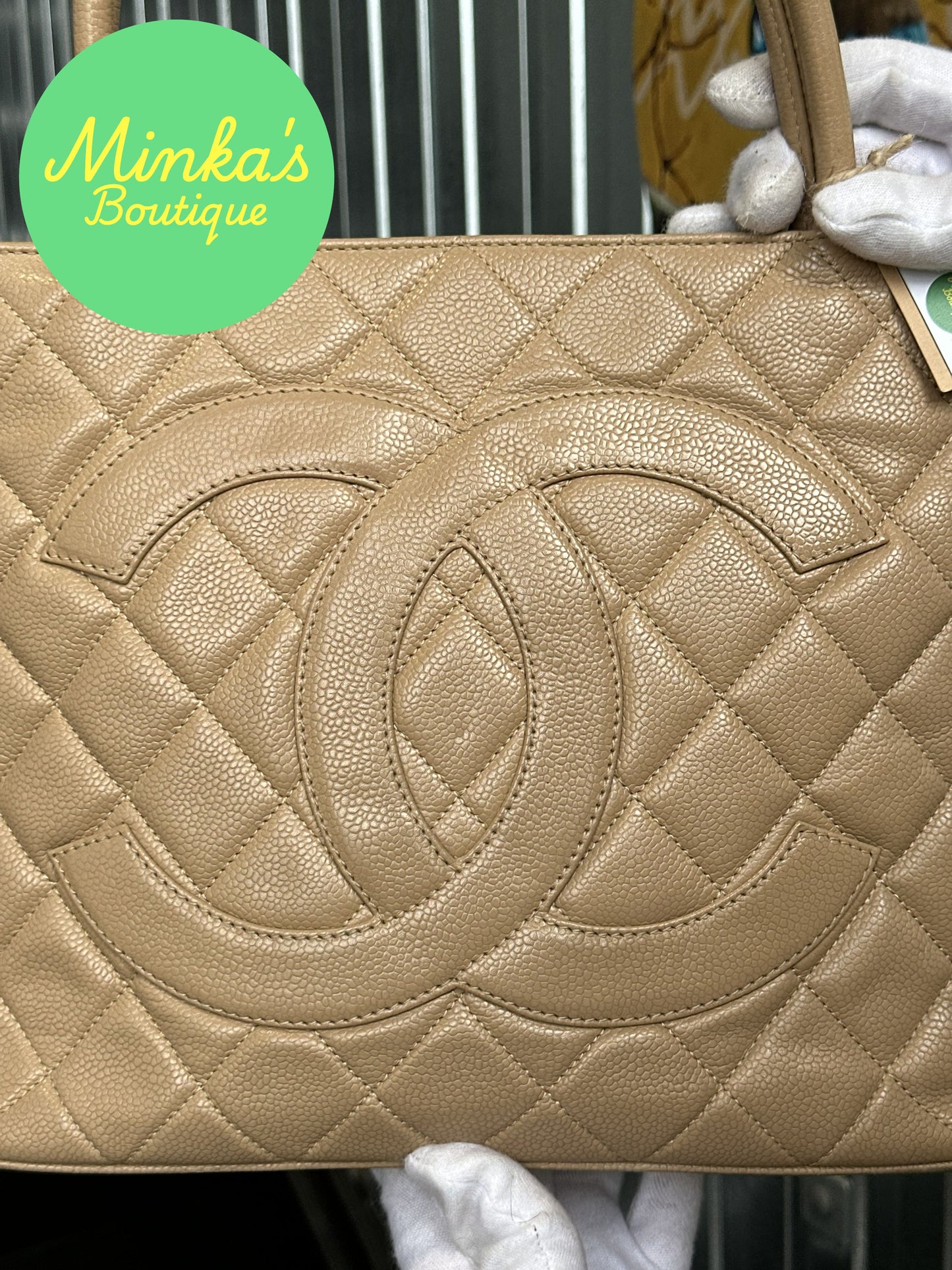 Chanel Beige Caviar Medallion Tote