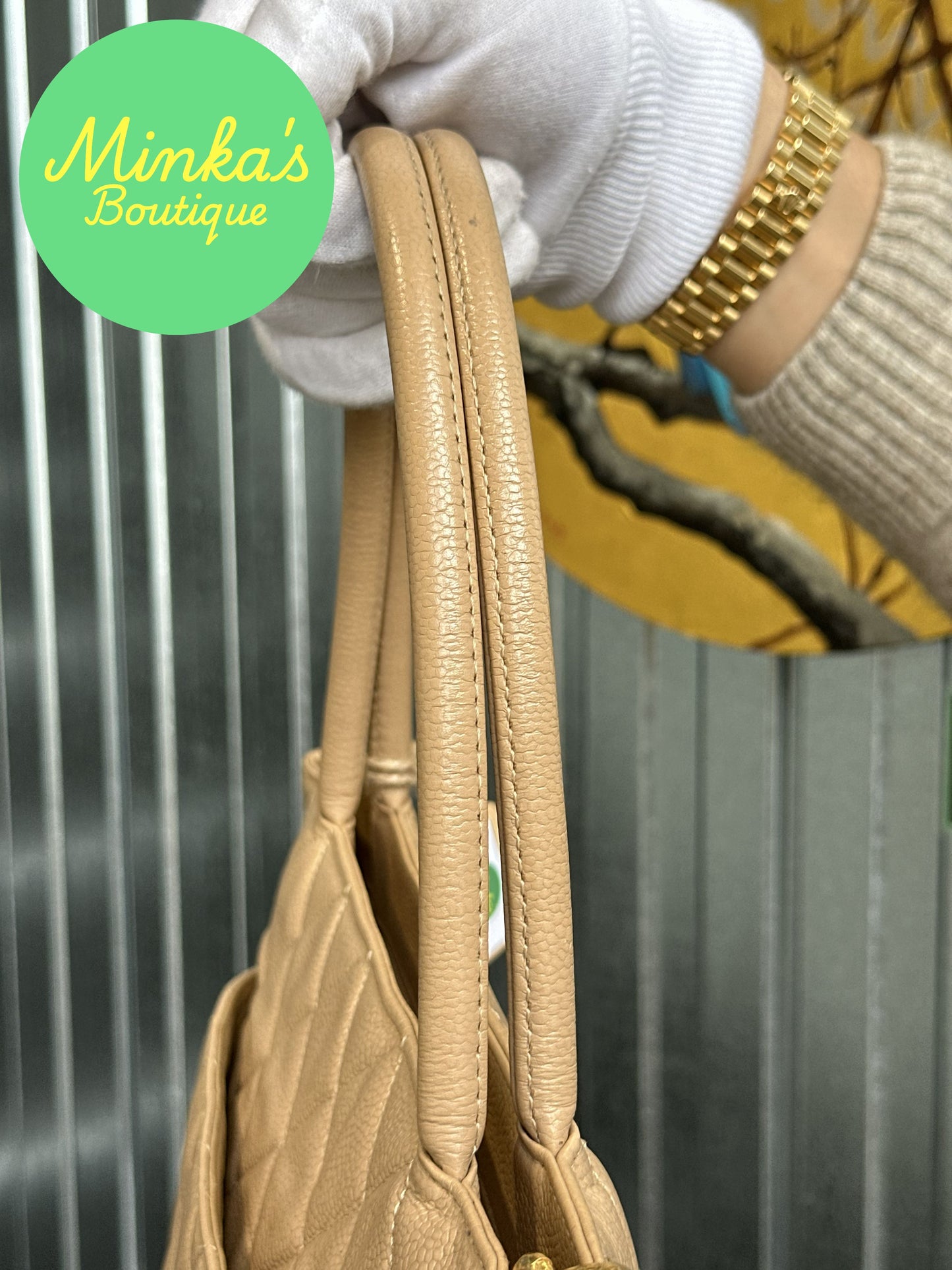 Chanel Beige Caviar Medallion Tote