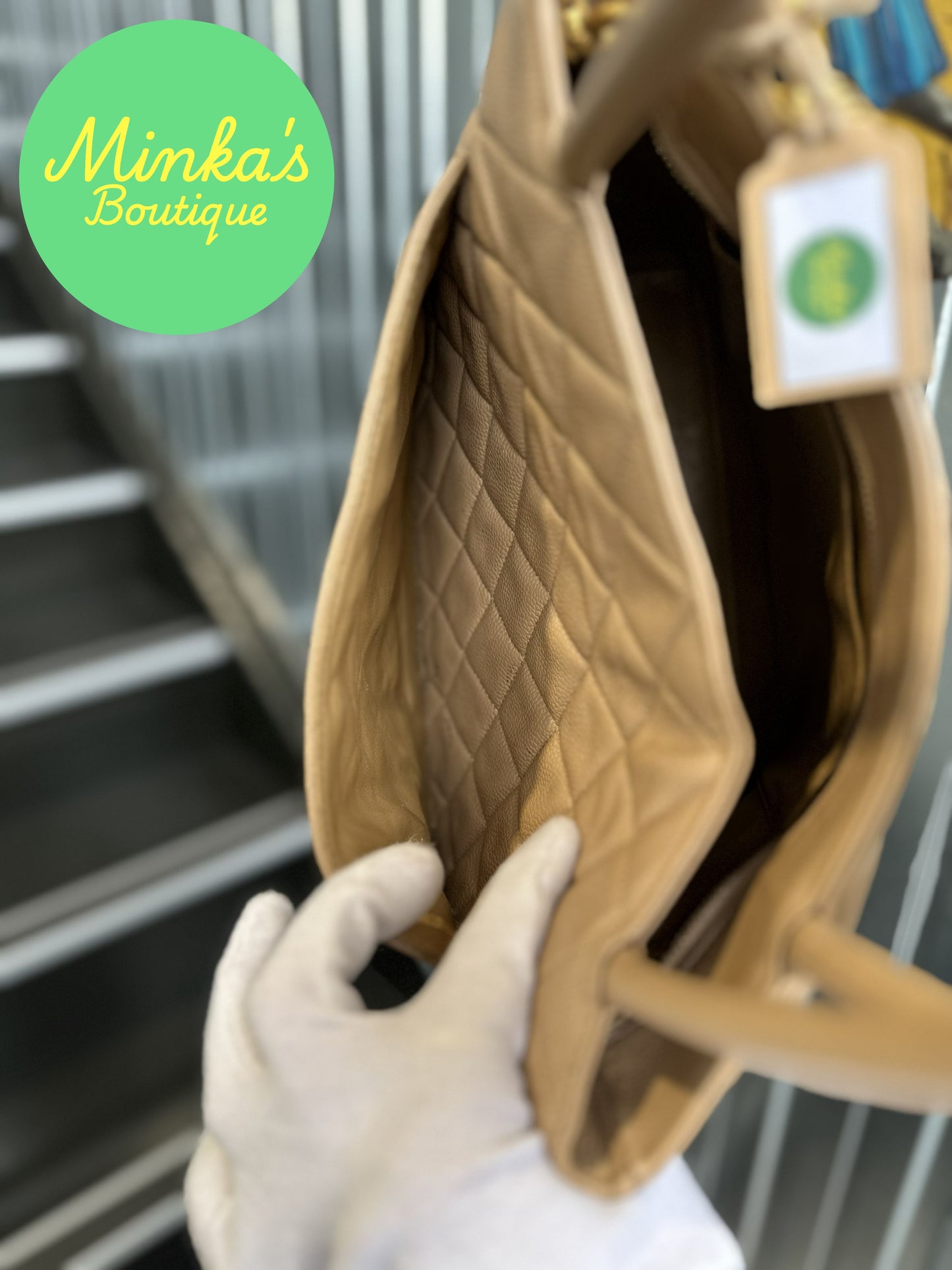 Chanel Beige Caviar Medallion Tote