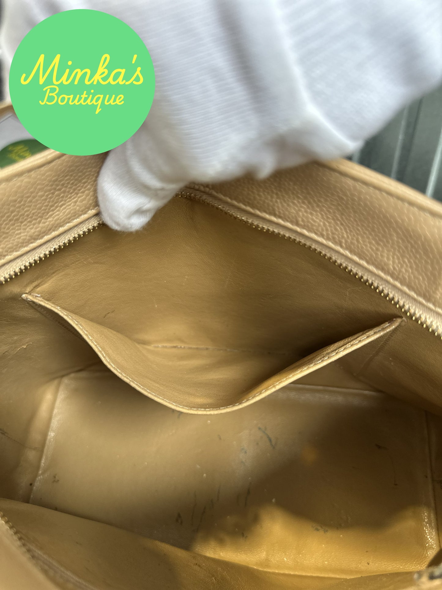 Chanel Beige Caviar Medallion Tote