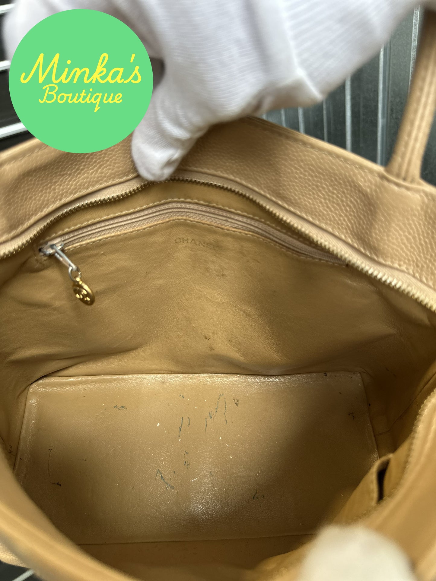 Chanel Beige Caviar Medallion Tote
