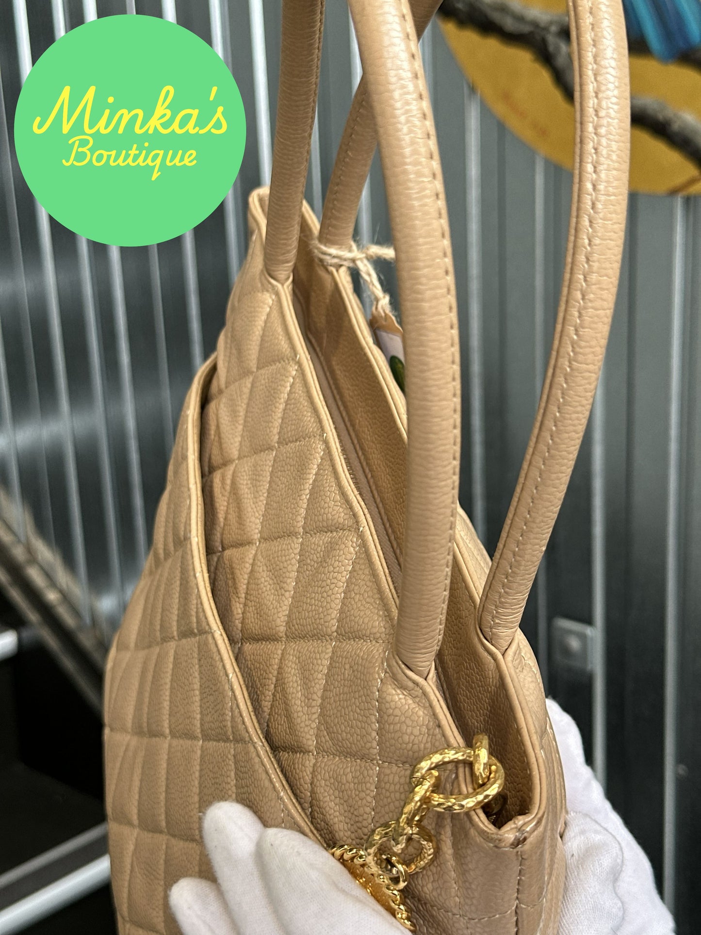 Chanel Beige Caviar Medallion Tote